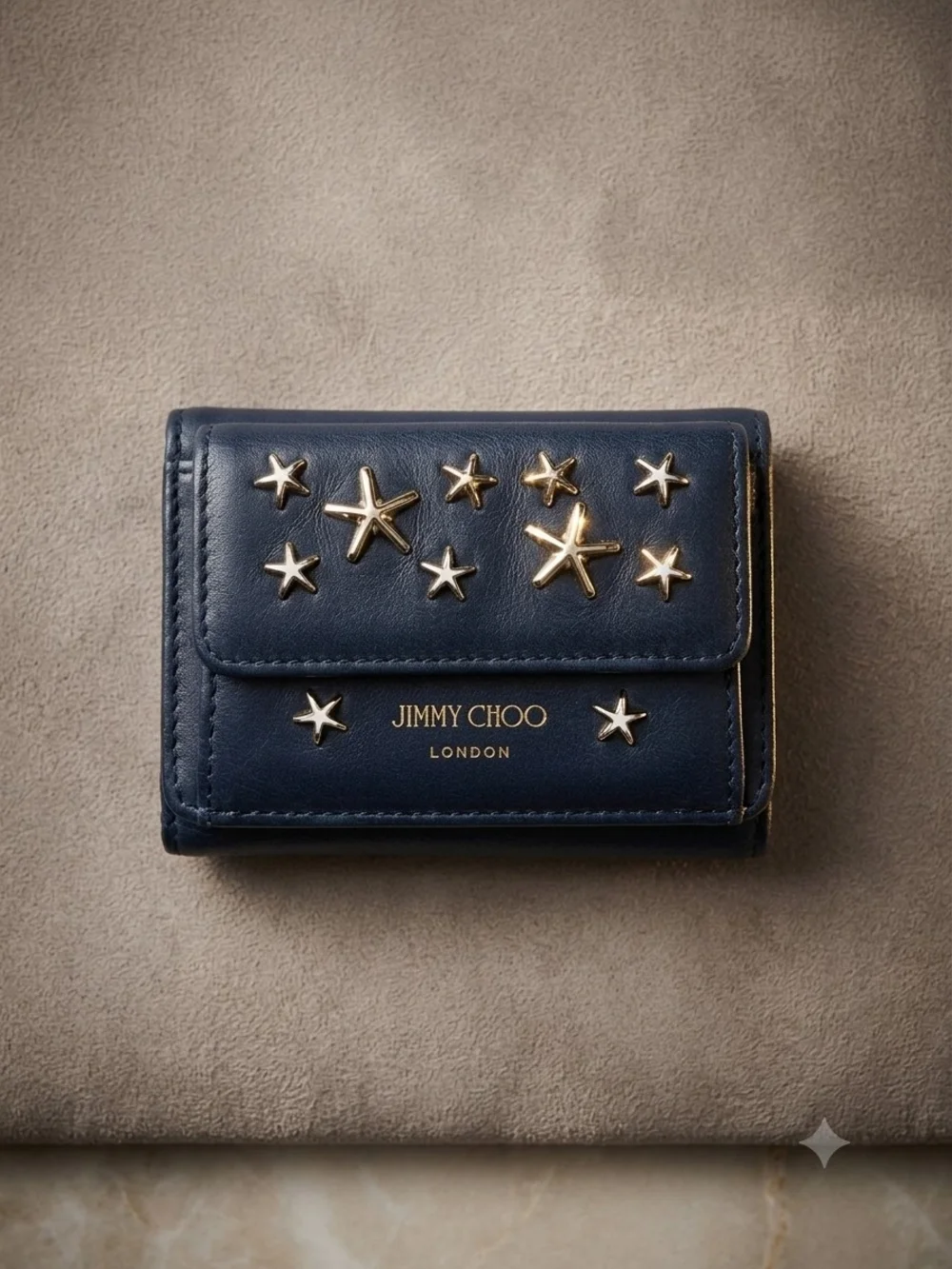 Jimmy Choo Navy Leather Card Holder with Metallic Star Accents
